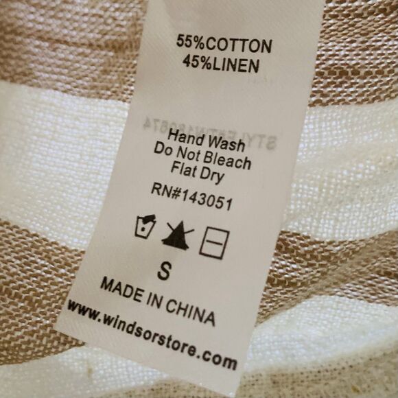 Windsor Linen Crop Top Women S Tan White Stripe Tank Coastal Beach Vacation - Picture 4 of 6